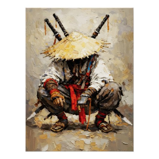 Samurai in Ruhe Palettenmesser Orange Impasto Poster (Vorderseite)