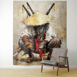 Samurai in Ruhe Palettenmesser Orange Impasto Wandteppich