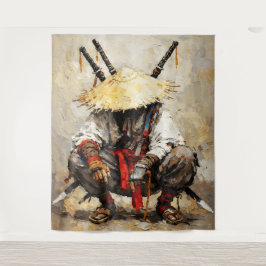 Samurai in Ruhe Palettenmesser Orange Impasto Wandteppich