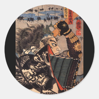 Samurai in schöner Drachenrüstung, c. 1800 Runder Aufkleber