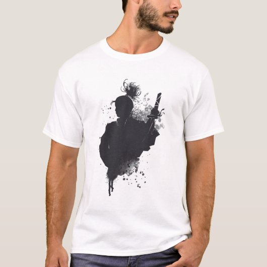 Samurai Ink Silhouette Dark Warrior Art T-Shirt (Vorderseite)