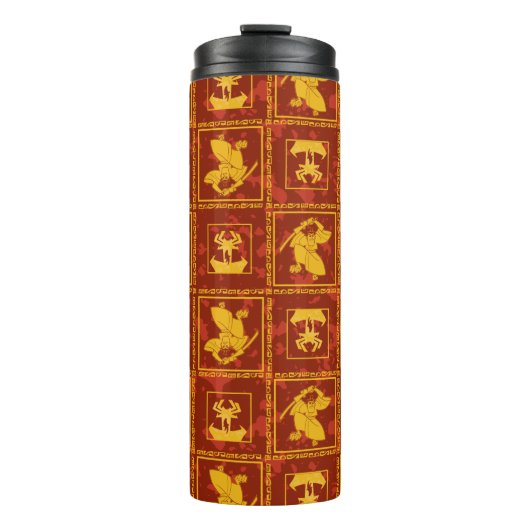 Samurai Jack & Aku Golden Silhouette Muster Thermosbecher (Vorderseite)