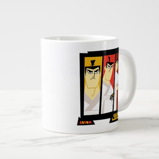 Samurai Jack Character Tri-Panel Futuristic Frame Jumbo-Tasse (Vorderseite Rechts)