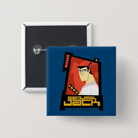 Samurai Jack lächelt futuristische Rahmen Grafik Button (Vorne & Hinten)