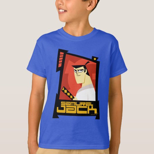 Samurai Jack lächelt futuristische Rahmen Grafik T-Shirt (Vorderseite)