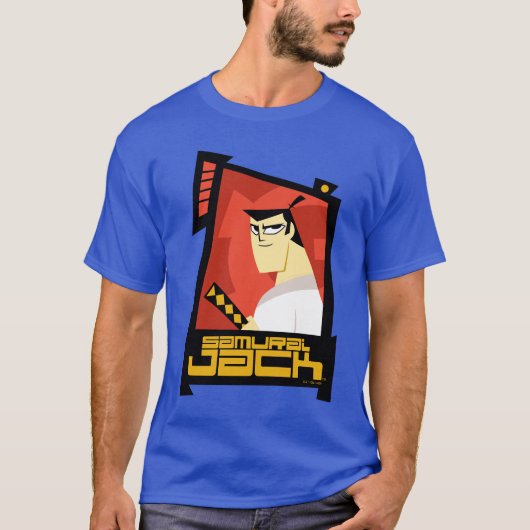 Samurai Jack lächelt futuristische Rahmen Grafik T-Shirt (Vorderseite)