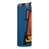 Samurai Jack lächelt futuristische Rahmen Grafik Thermosbecher (Nach links gedreht)