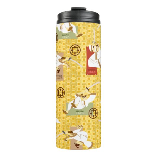 Samurai Jack Schwert Posen Zeichen Kunstmuster Thermosbecher (Vorderseite)