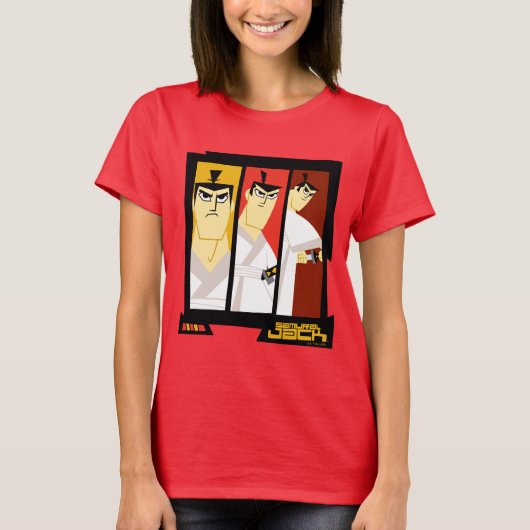 Samurai Jack-Zeichen Tri-Panel-Futuristikrahmen T-Shirt (Vorderseite)
