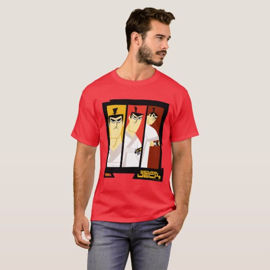 Samurai Jack-Zeichen Tri-Panel-Futuristikrahmen T-Shirt (Vorne ganz)