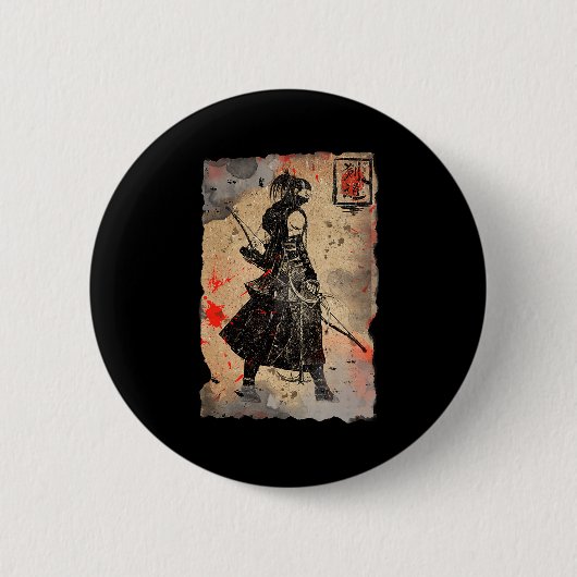 Samurai Japanese Retro Art Print Bushido Premium T Button (Vorderseite)