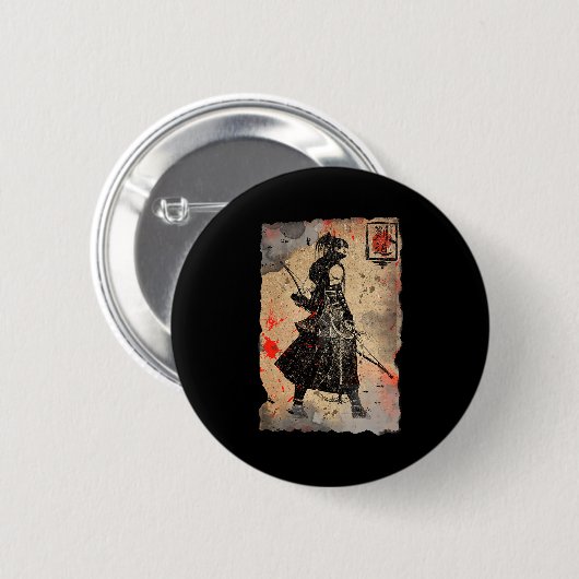 Samurai Japanese Retro Art Print Bushido Premium T Button (Vorne & Hinten)