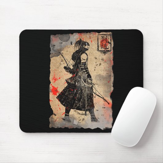 Samurai Japanese Retro Art Print Bushido Premium T Mousepad (Mit Mouse)