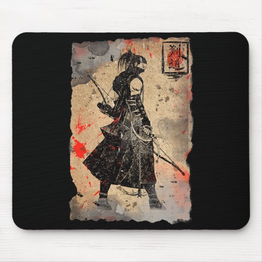 Samurai Japanese Retro Art Print Bushido Premium T Mousepad (Vorne)
