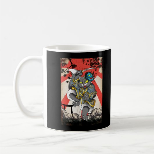 Samurai Japanisch Cat Swordsman Ninja Kitten Kaffeetasse (Links)