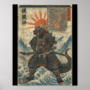 Samurai-Kaiju-Ukiyo-E-Krieger-Grafik-Kaiju-Anime Poster