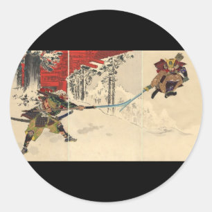 Samurai-Kampf im Schnee um 1890 Runder Aufkleber