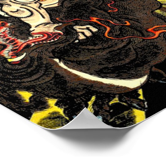 Samurai Kämpfen Drache Antique Japanisch Manga Poster (Ecke)