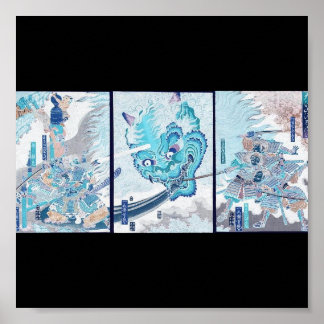 Samurai kämpft bösen Geist um 1860 Poster