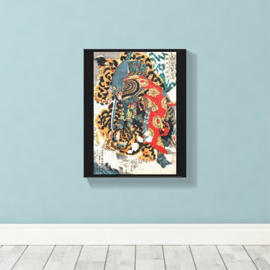Samurai kämpft gegen einen Tiger, Kuniyoshi, Ukiyo Leinwanddruck (Insitu (Holzboden))