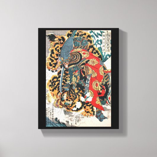 Samurai kämpft gegen einen Tiger, Kuniyoshi, Ukiyo Leinwanddruck (Vorderseite)