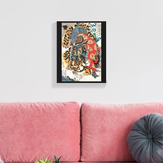 Samurai kämpft gegen einen Tiger, Kuniyoshi, Ukiyo Leinwanddruck (Insitu (Wohnzimmer))