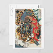 Samurai kämpft gegen einen Tiger, Kuniyoshi, Ukiyo Postkarte (Vorne/Hinten)