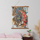 Samurai kämpft gegen einen Tiger, Kuniyoshi, Ukiyo Wandteppich Mit Holzrahmen (Schlafzimmer)