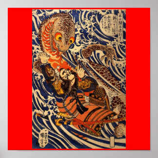 Samurai kämpft gegen große Reptilien, etwa in den  Poster