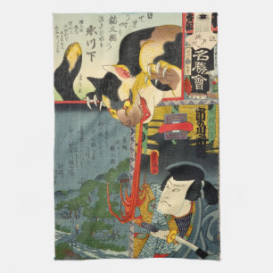 Samurai kämpft gegen Monster Cat, Utagawa Toyokuni Geschirrtuch