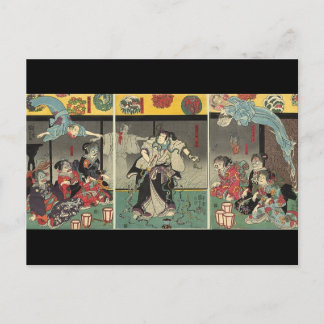 Samurai kämpft Geister und Schlangen c. 1850 Postkarte