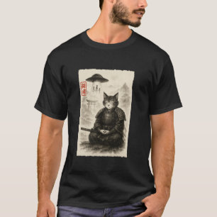 Samurai-Katze Alien UFO Lustige Invasion Meme Sumi T-Shirt