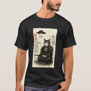 Samurai-Katze Alien UFO Lustige Invasion Meme Sumi T-Shirt