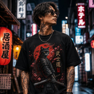 Samurai-Katze Bushido Krieger Premium Grafik Tri-Blend Shirt