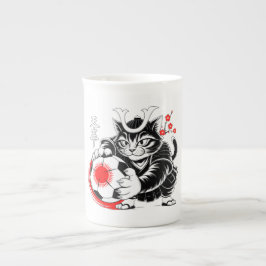 Samurai-Katze-Fußball-Tasse – Japan-Fan-Geschenk Porzellantasse