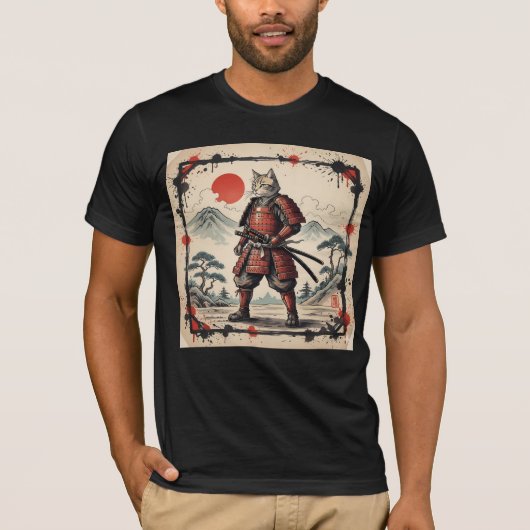 Samurai-Katze Illustrations T-Shirt | Japanischer (Vorderseite)