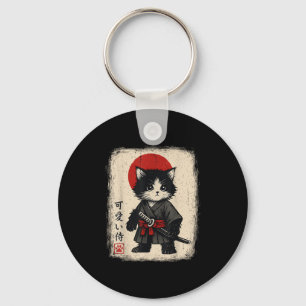 Samurai-Katze Japanisch Vintage Kawaii Lustige Kat Schlüsselanhänger