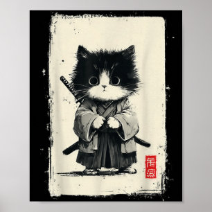 Samurai-Katze japanische Kunst Sumi-e Neuheit Kawa Poster