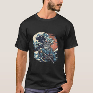 Samurai-Katze Japanischer Krieger Ozeanwelle Japan T-Shirt