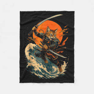 Samurai-Katze japanischer Vintage-Ukiyo-e-Katzen-A Fleecedecke