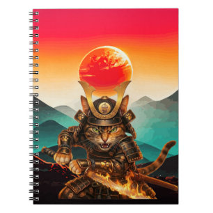 Samurai-Katze Krieger Sonnenuntergang Premium-Spir Notizblock
