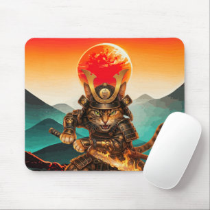 Samurai-Katze Krieger Sonnenuntergang Rutschfeste Mousepad