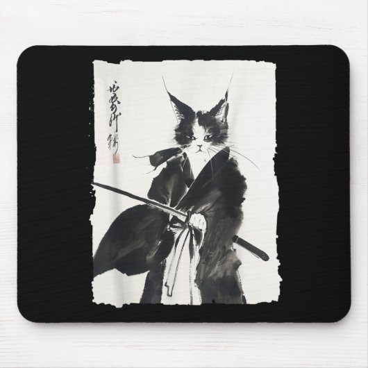 Samurai-Katze Krieger-Tinte - Japanische Kunst Kat Mousepad (Vorne)
