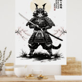 Samurai-Katze-Kunstposter mit Katana-Schwert Japan Poster (Küche)