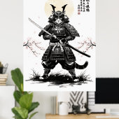 Samurai-Katze-Kunstposter mit Katana-Schwert Japan Poster (Heimbüro)
