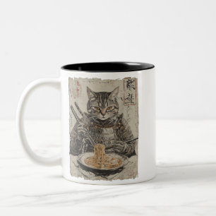 Samurai-Katze liebt Ramen Lustige Anime Japanische Zweifarbige Tasse