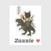 Samurai-Katze mit Bier & T-Rex | Retro-Japanische Aufkleber (Blatt)