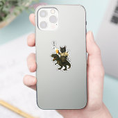 Samurai-Katze mit Bier & T-Rex | Retro-Japanische Aufkleber (Telefon)