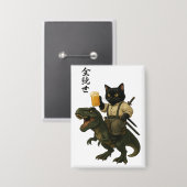 Samurai-Katze mit Bier & T-Rex | Retro-Japanische  Button (Vorderseite/Rückseite)
