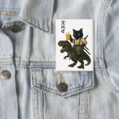 Samurai-Katze mit Bier & T-Rex | Retro-Japanische  Button (Insitu)